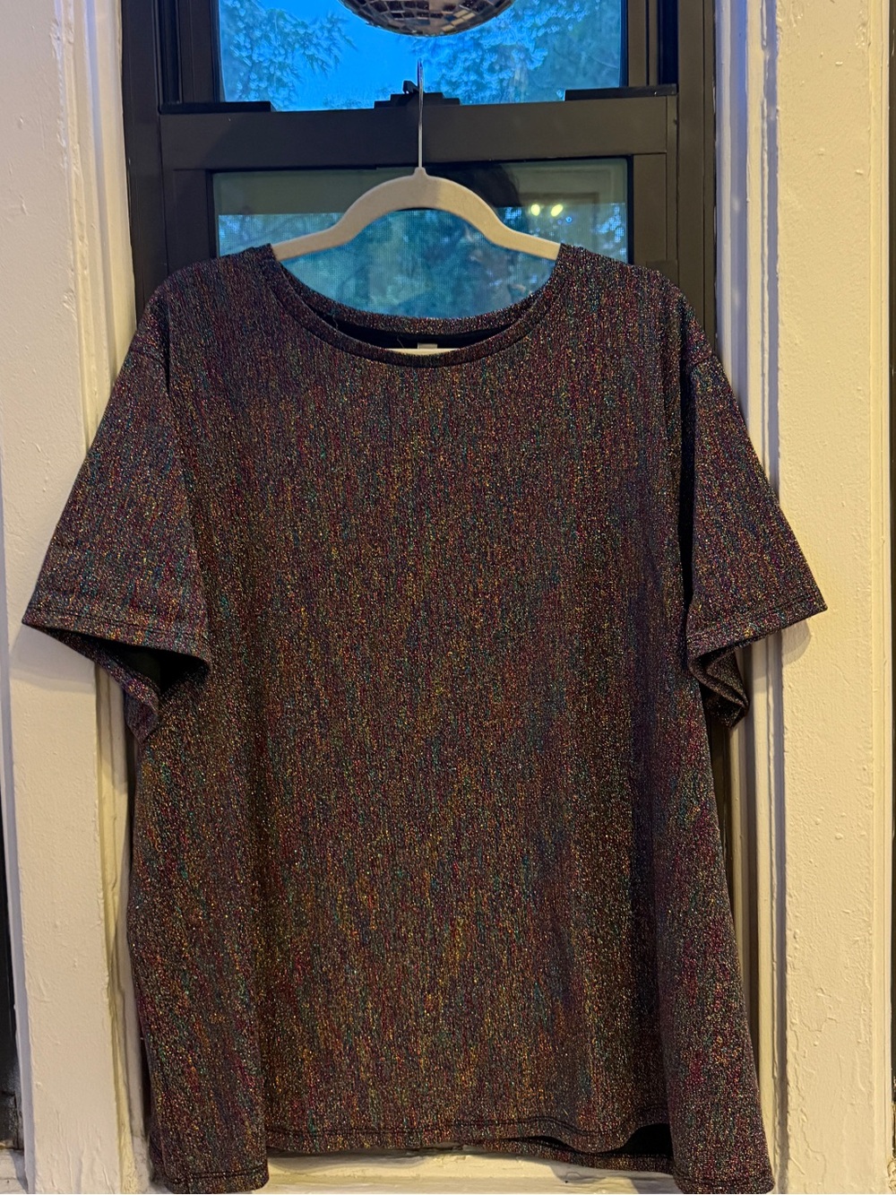 ASOS Rainbow Glitter Metallic Short Sleeve Shirt - Size 18 -20 Oversized